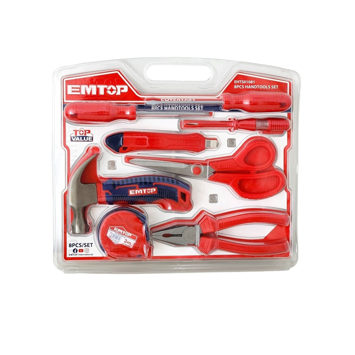 Emtop EHTS01081 8 Pcs Hand Tools Set