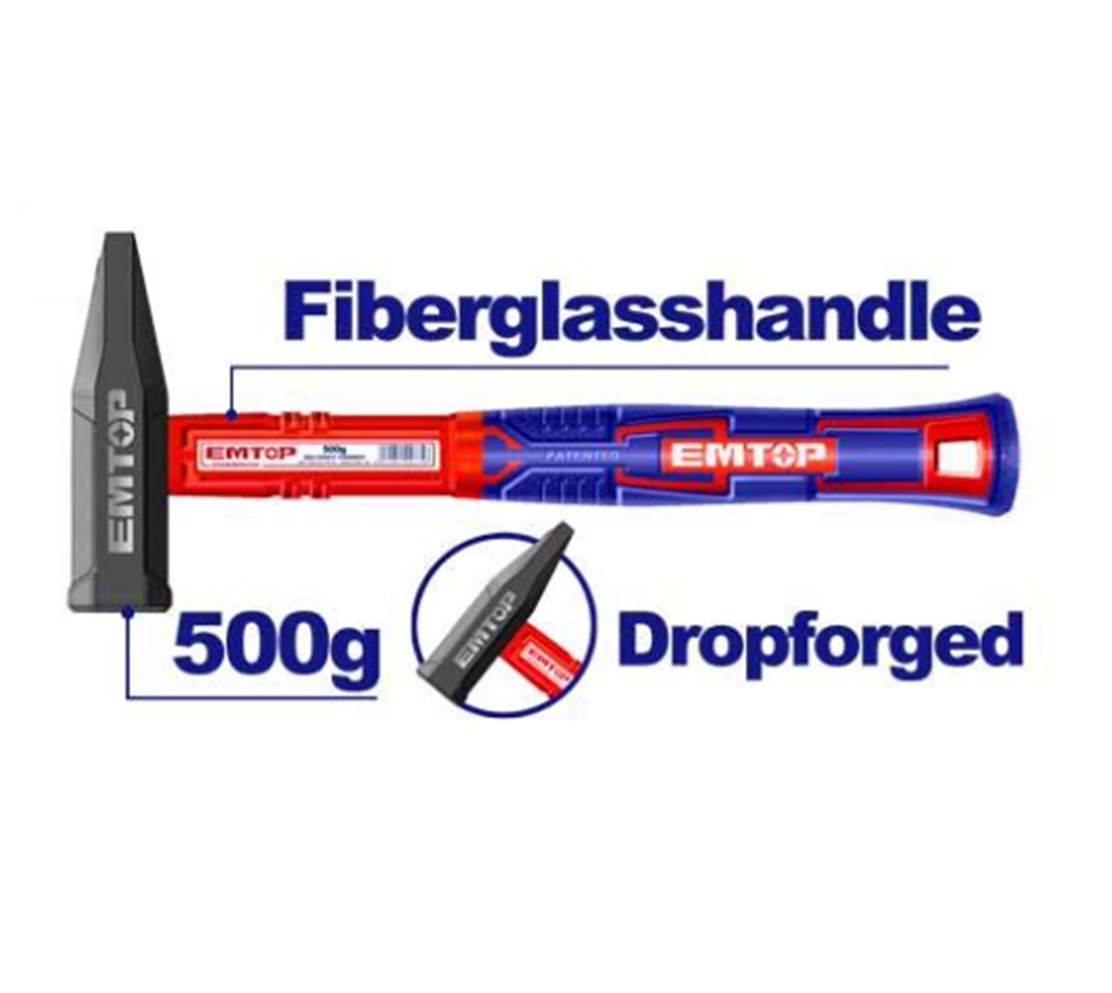 Emtop Fiberglass Handle Machinist Hammer 500g